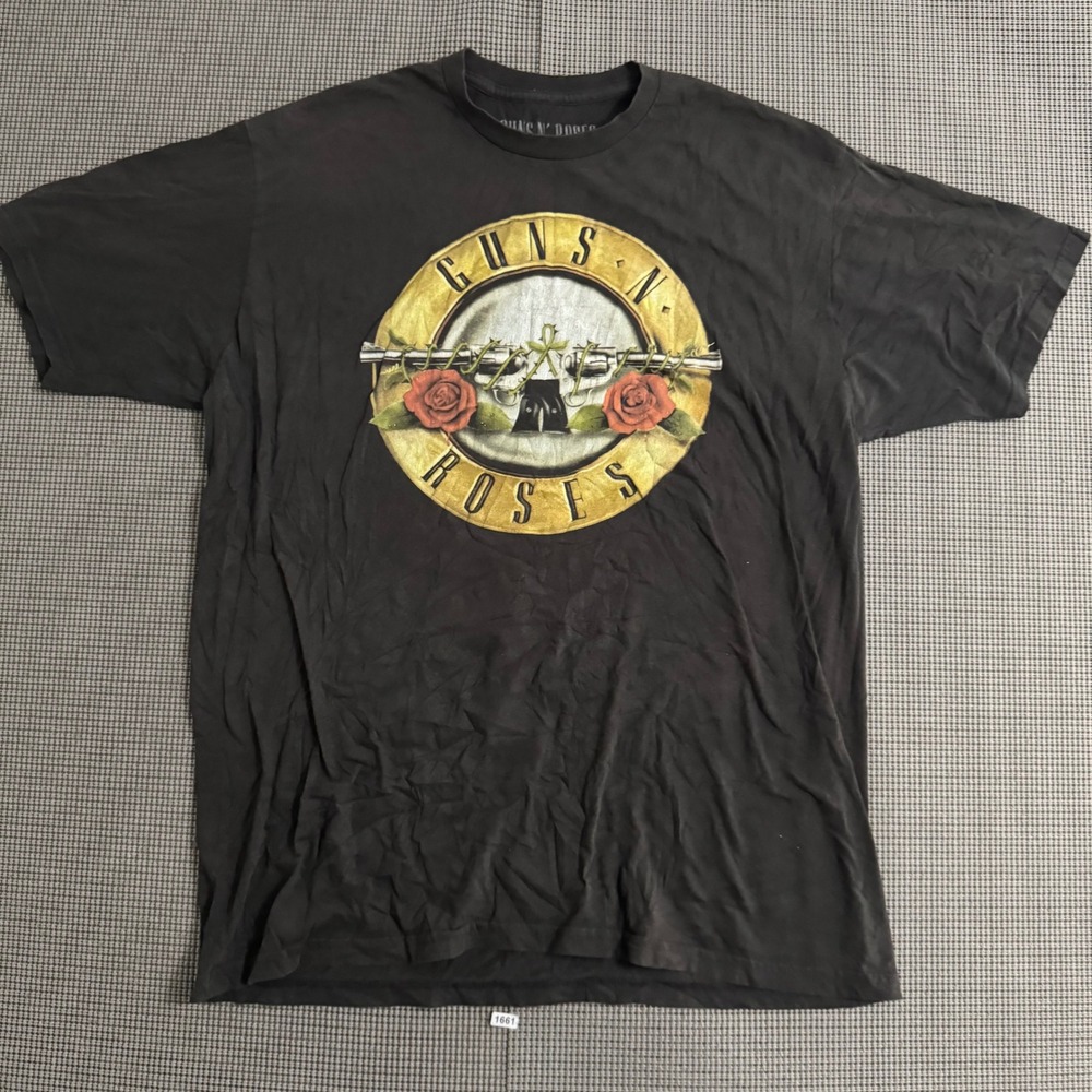 Guns N Roses Mens XL Black Graphic T-Shirt Bullet Logo Rock Band Tee RN102050